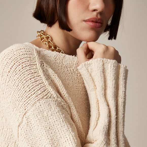 NWOT J.Crew Women's Marina Sweater in Textured Cotton Blend in Warm Sesame Sz L - Picture 3 of 13